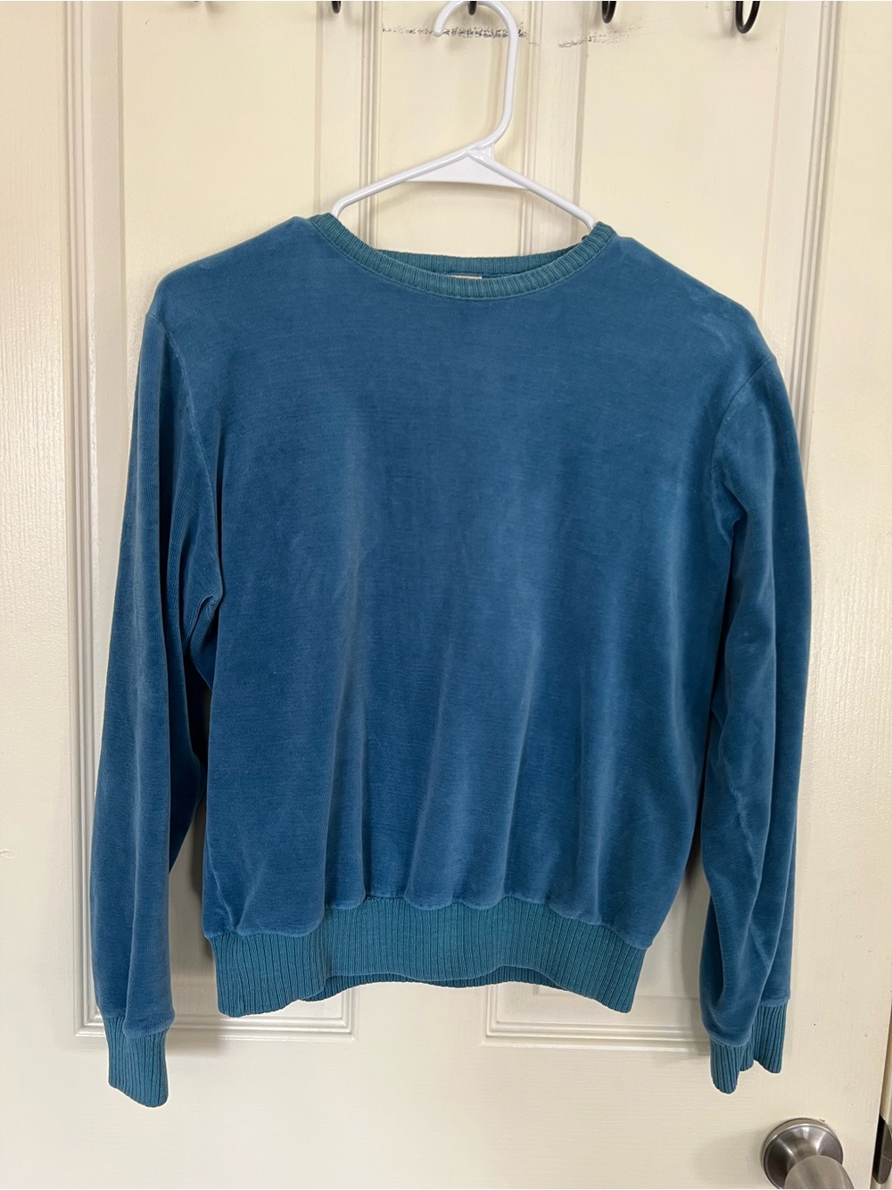 L.L.Bean Velour Sweatshirt Blue Crewneck Pullover Long Sleeve Vintage USA Style